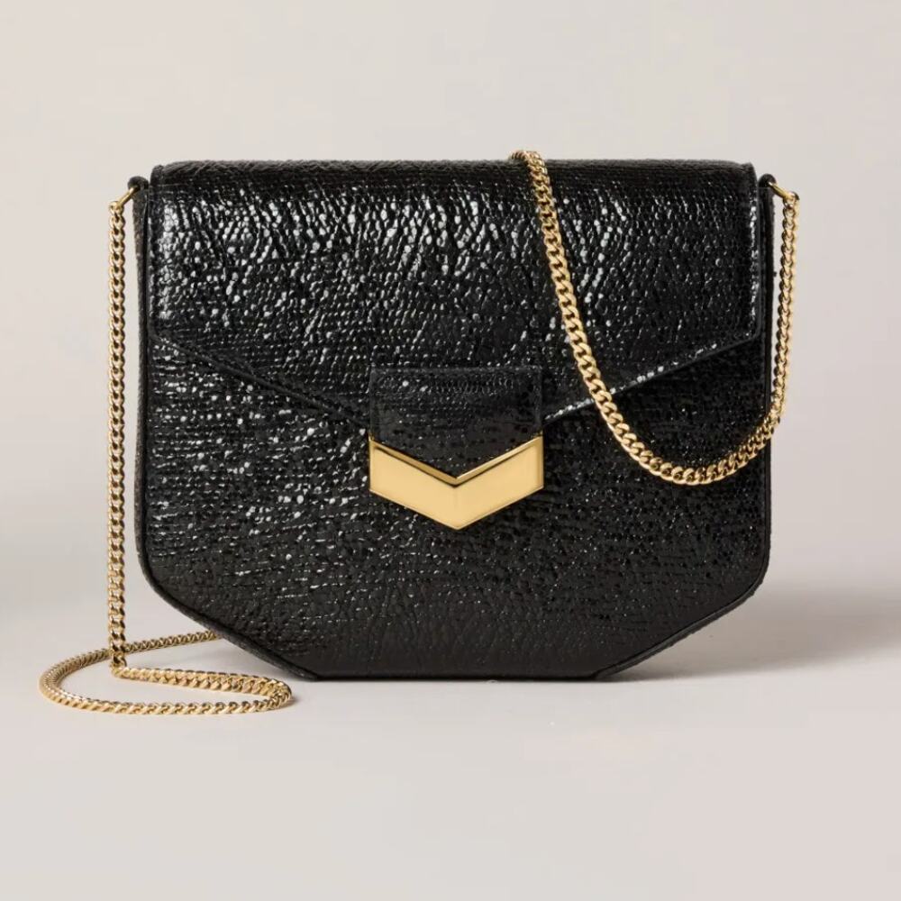DeMellier Black Glitter Crossbody Mini London Bag Cocktail Formal Leather $425